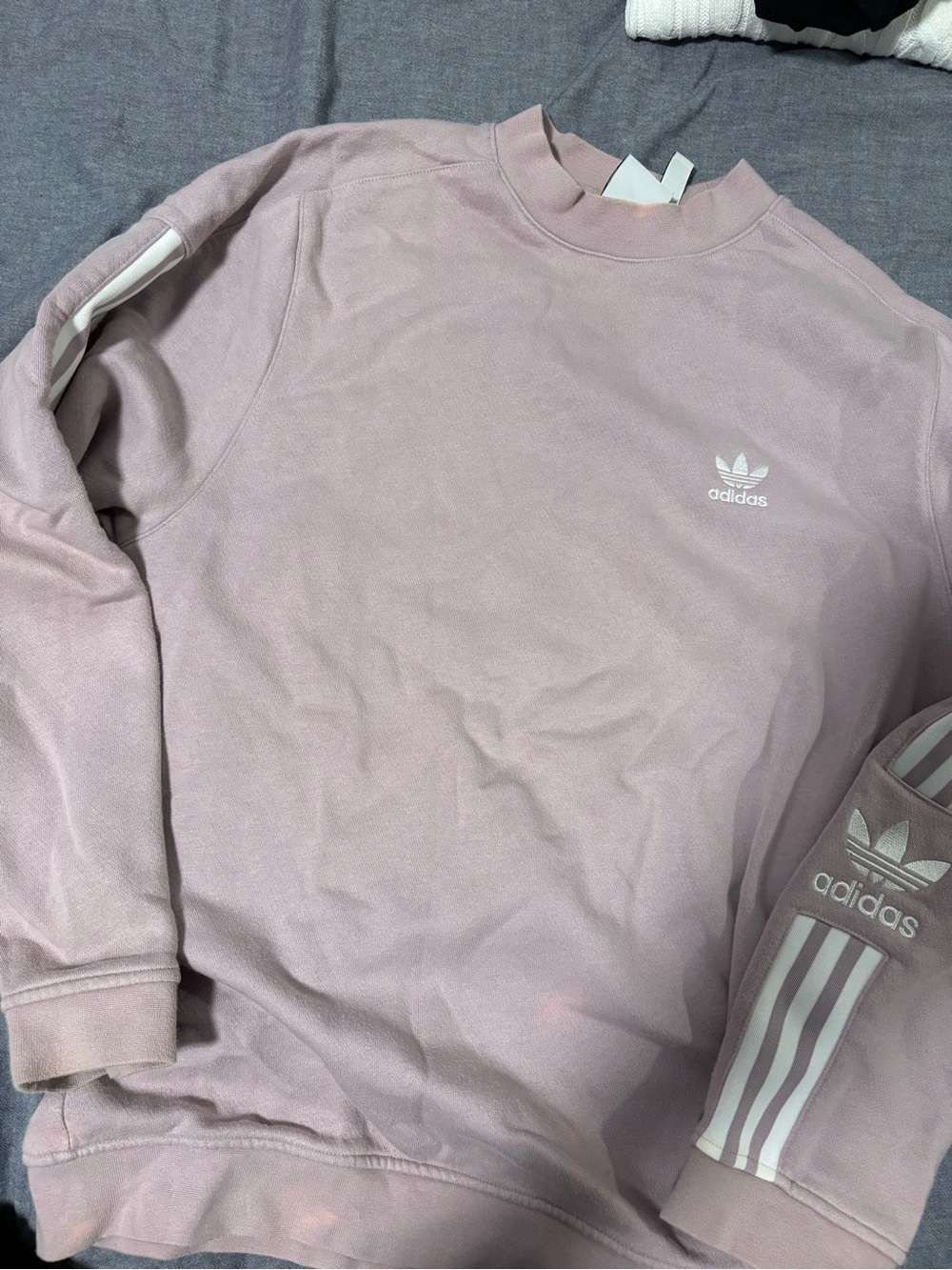 adidas Women's Crewneck Sweatshirt - Light Pink with White Stripes